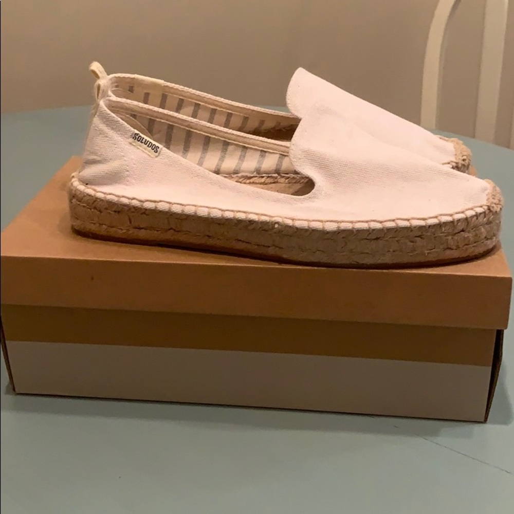 Soludos White Canvas Platform Smoking Slipper